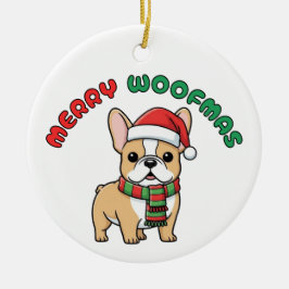 Cerâmica Ornamento do Bulldog Francês de Natal: Feliz Woofm