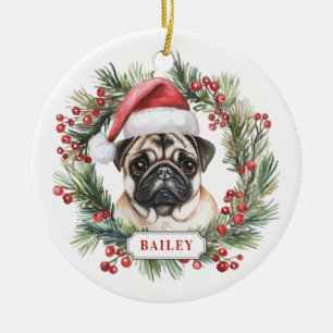 Cerâmica Ornamento do Círculo Cerâmico de Pug de Natal