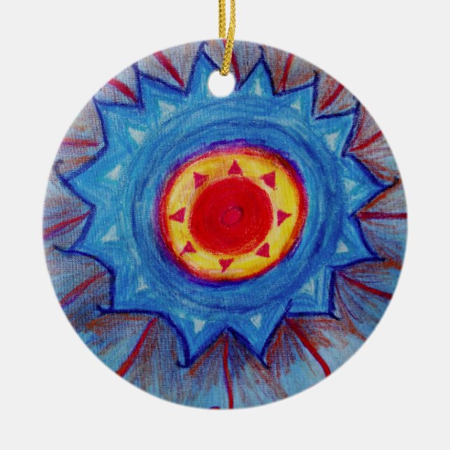 Cerâmica Ornamento do Círculo de Mandala Azul (Frente)