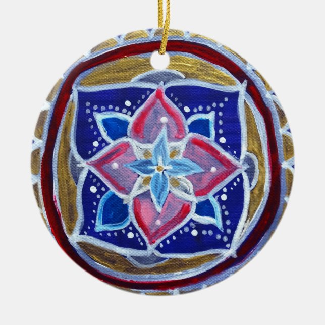 Cerâmica Ornamento do Círculo de Mandala Azul (Frente)
