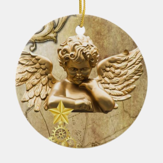 Cerâmica Ornamento do Círculo de Natal, Anjo Dourado (Frente)