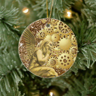 Cerâmica Ornamento do Círculo de Natal, Anjo Dourado