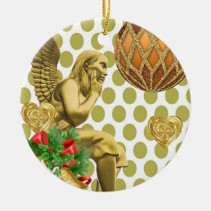 Cerâmica Ornamento do Círculo de Natal, Anjo Dourado