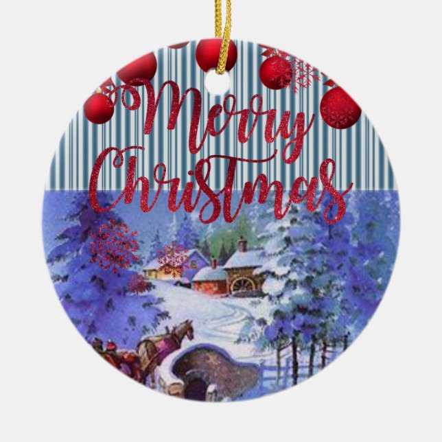 Cerâmica Ornamento do Círculo de Natal, Feliz Natal (Frente)