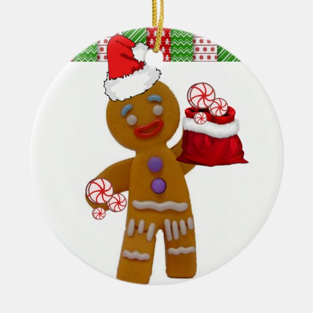 Cerâmica Ornamento do Círculo de Natal, Gingerbreadman (Frente)