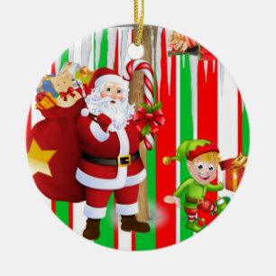 Cerâmica Ornamento do Círculo de Natal, Papais noeis Elf