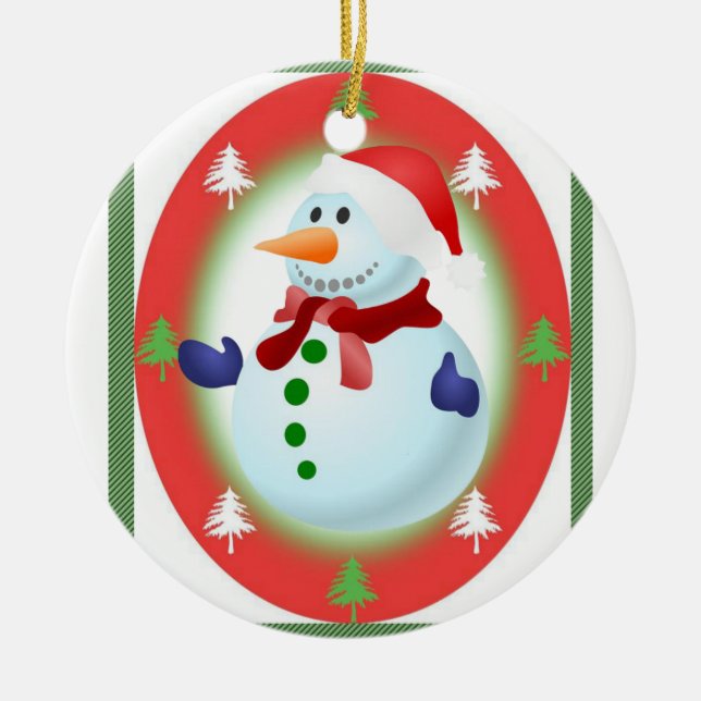 Cerâmica Ornamento do Círculo de Natal, Snowman (Frente)
