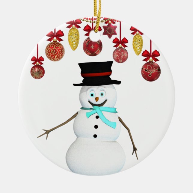 Cerâmica Ornamento do Círculo de Natal, Snowman (Frente)
