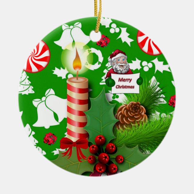 Cerâmica Ornamento do Círculo de Natal, Vela de Natal (Frente)