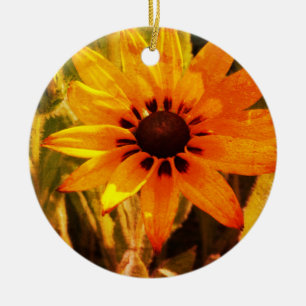 Cerâmica Ornamento do Círculo Fotográfico de Flor Amarelo