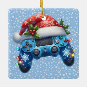 Cerâmica Ornamento do Controlador de Jogos do Santa Hat