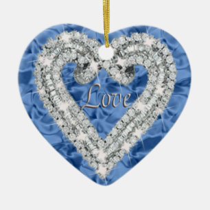 Cerâmica Ornamento do Coração de Diamante Azul