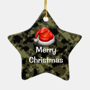 Cerâmica Ornamento do Feliz Natal da estrela de Camo da