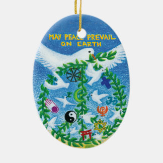 Cerâmica Ornamento do feriado do Natal - paz de mundo