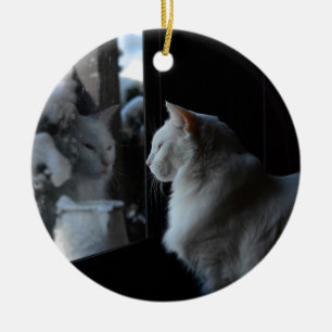 Cerâmica Ornamento do gatinho de Snowy White