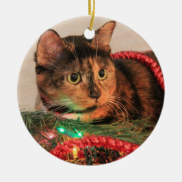 Cerâmica Ornamento do gato de chita do Natal