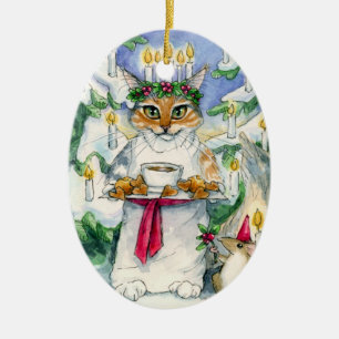 Cerâmica Ornamento do gato do Natal de Lucia do papai noel