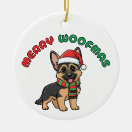 Cerâmica Ornamento do German shepherd de Natal: Feliz Woofm