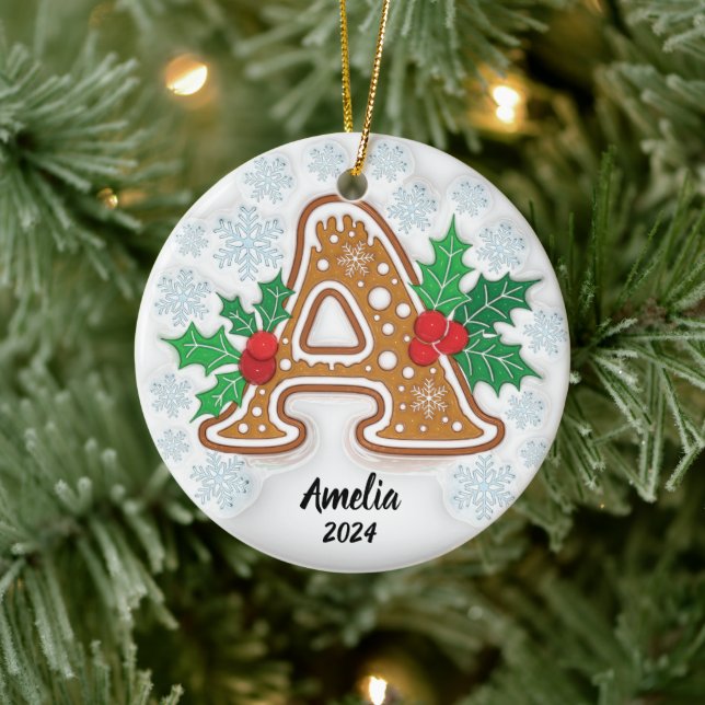 Cerâmica Ornamento do Monograma de Natal Personalizado (Árvore)