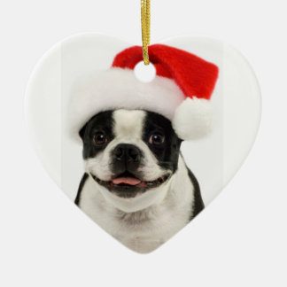 Cerâmica Ornamento do papai noel do cão de Boston Terrier