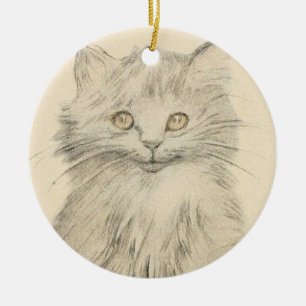 Cerâmica Ornamento do retrato do gato do desenho de lápis