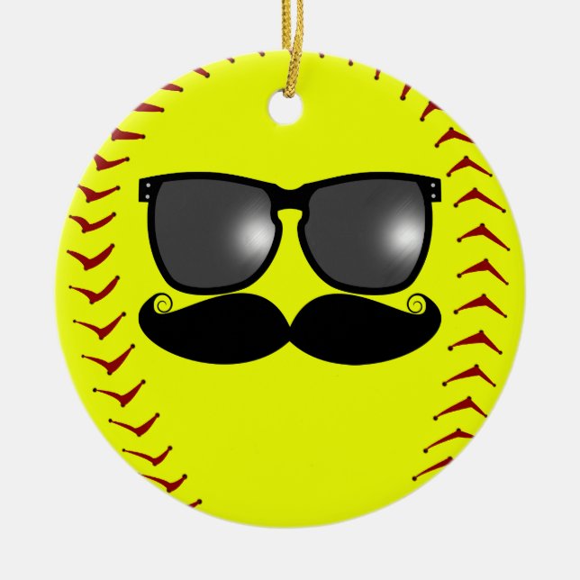 Cerâmica Ornamento do softball de Fastpitch do bigode (Frente)