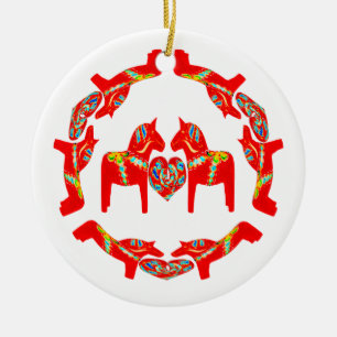 Cerâmica Ornamento dos corações de w dos cavalos de Dala 