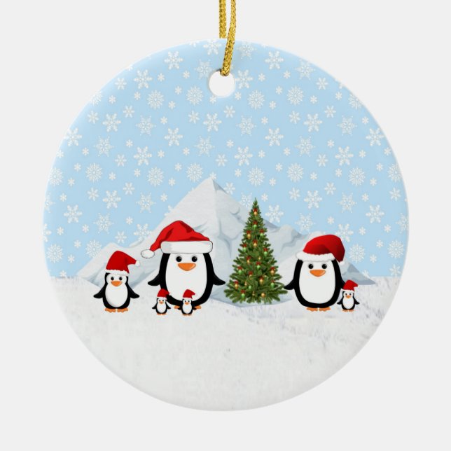 Cerâmica Ornamento dos Pinguins de Natal (Frente)
