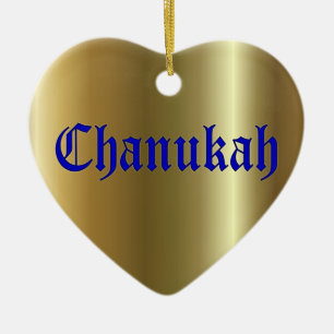 Cerâmica Ornamento dourado azul do coração de Chanukah