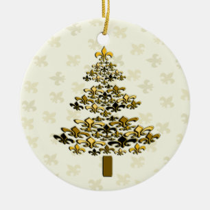 Cerâmica Ornamento Dourado da árvore de Natal da flor de