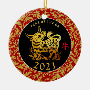 Cerâmica Ornamento Dourado de Texto de Ano Novo Chinês 202