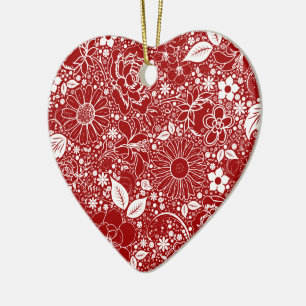 Cerâmica Ornamento em Forma de Coração Vermelho Belas Botân
