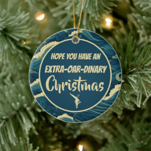 Cerâmica Ornamento engraçado personalizado de remo de Natal