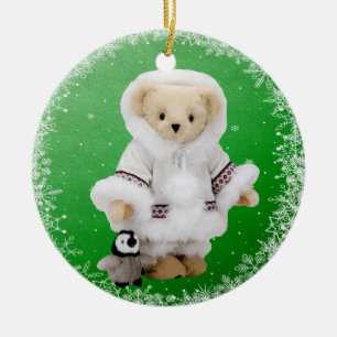 Cerâmica Ornamento Eskimo bonito do urso & do pinguim de