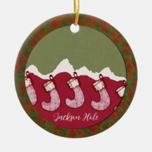 Cerâmica Ornamento familiar das meias de Natal Jackson Hole