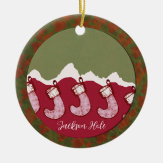 Cerâmica Ornamento familiar das meias de Natal Jackson Hole