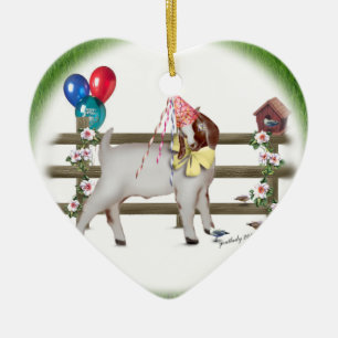 Cerâmica Ornamento Feliz Aniversário de Cabra (Boer)