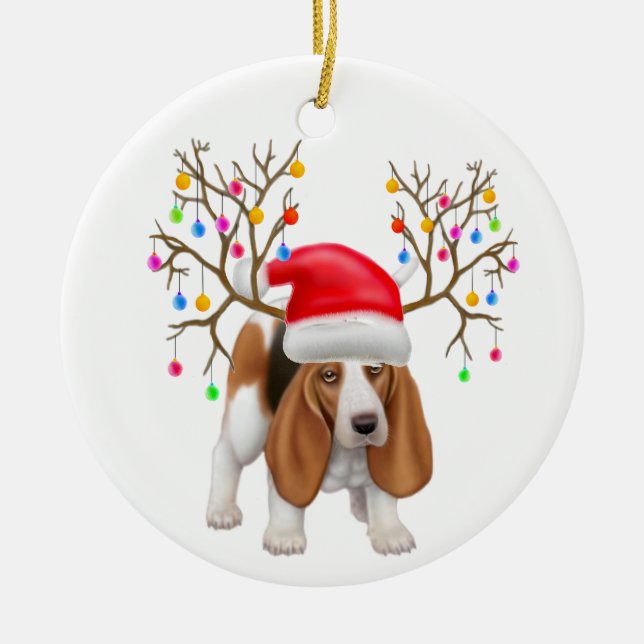 Cerâmica Ornamento feliz de Howlidays Basset Hound (Frente)