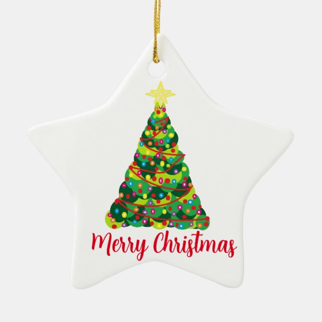 Cerâmica Ornamento Feliz De Natal Com Árvore De Natal (Frente)