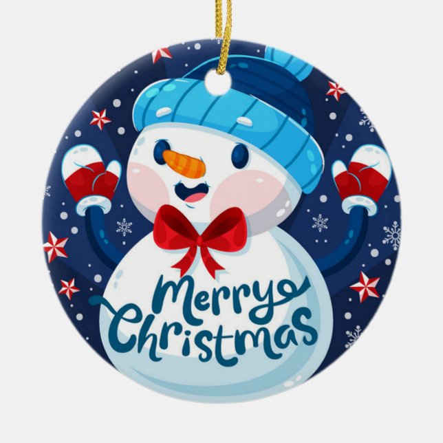 Cerâmica Ornamento Feliz de Natal Snowman (Frente)
