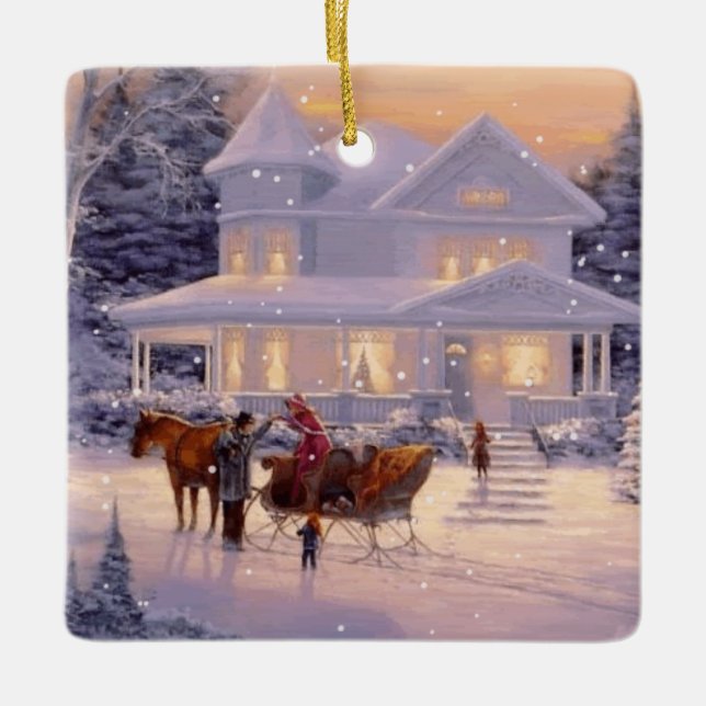 Cerâmica Ornamento Floco de Neve de Natal (Frente)