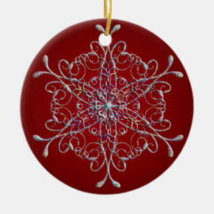 Cerâmica Ornamento Floco de Neve Iridescente Vermelho