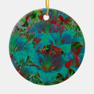 Cerâmica Ornamento Flor de Lírios Azuis Elétricos