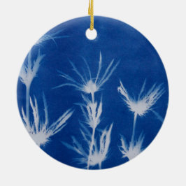 Cerâmica Ornamento Floral de Natal Azul