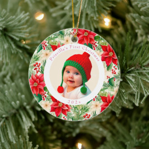 Cerâmica Ornamento Fotográfico de Poinsettia de Natal do Be