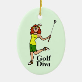 Cerâmica Ornamento Golfista de Mulher Cabeça Vermelha