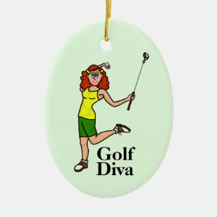 Cerâmica Ornamento Golfista de Mulher Cabeça Vermelha
