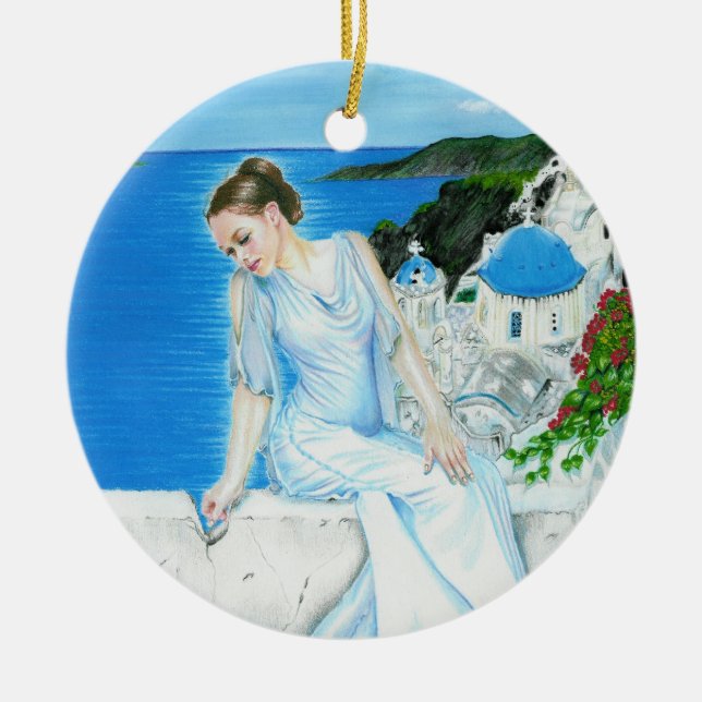 Cerâmica Ornamento grego da beleza de Santorini (Frente)