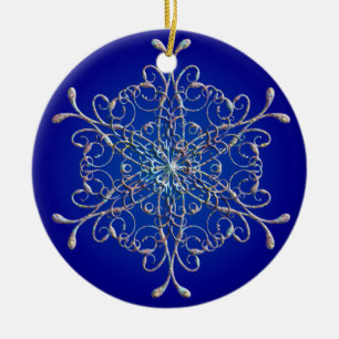 Cerâmica Ornamento iridescente azul do floco de neve