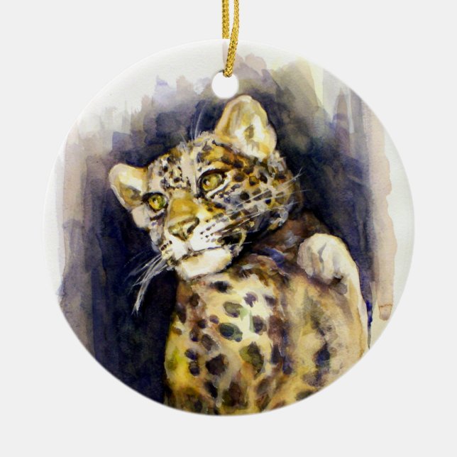 Cerâmica Ornamento Leopardo de Neve (Frente)